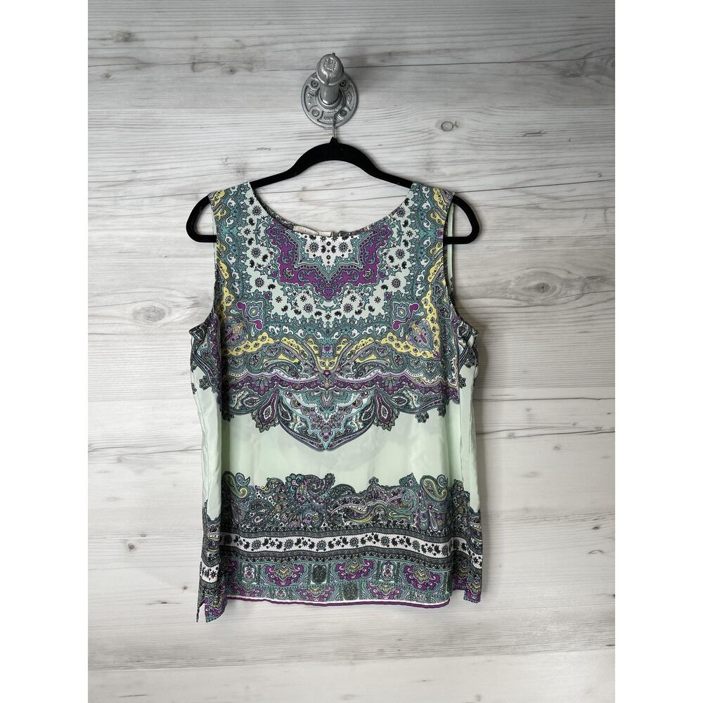 Talbots Sleeveless Shirt Womens Large Multi Color Paisley Print Zip Back Top - Picture 1 of 9